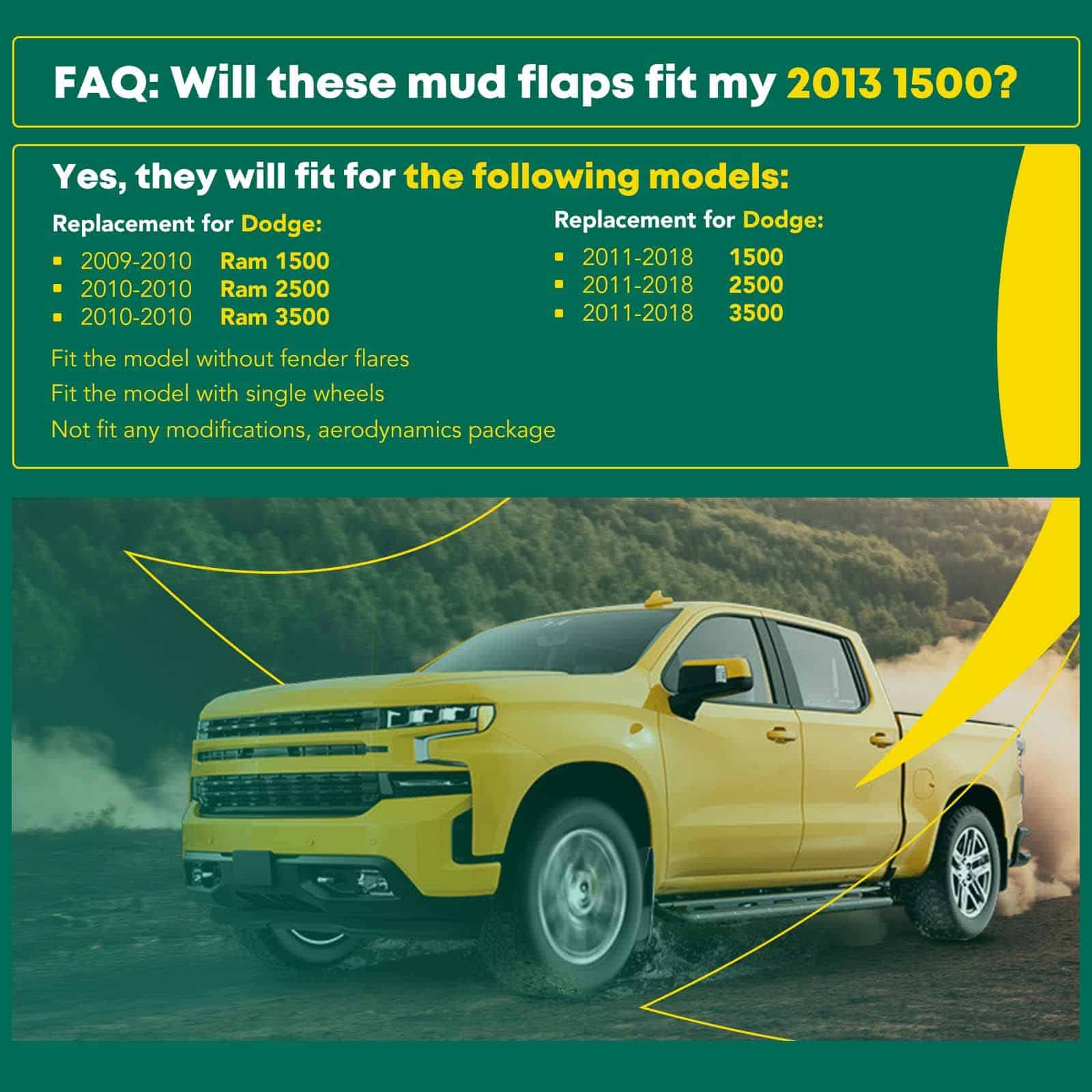 YHTAUTO Mud Flaps Splash Guards Reemplazo para Ram 1500 - Imagen 4