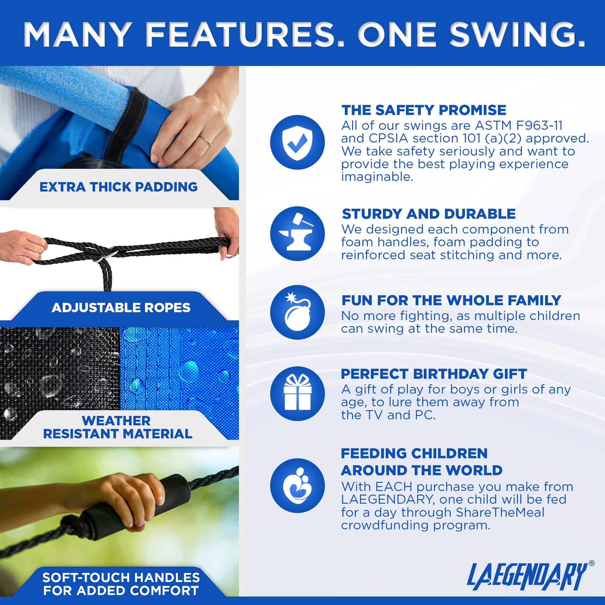 Columpio redondo de 60 pulgadas para niños y adultos - - Imagen 7