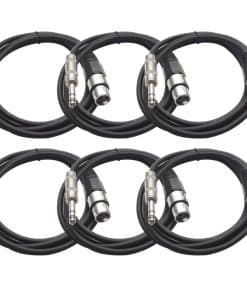 Paquete de 6 cables de 6' XLR Hembra a 1/4" TRS en negro -