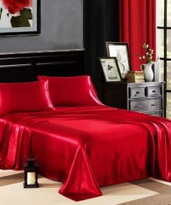 Juego de sábanas de satén de seda pura -Rojo sangre