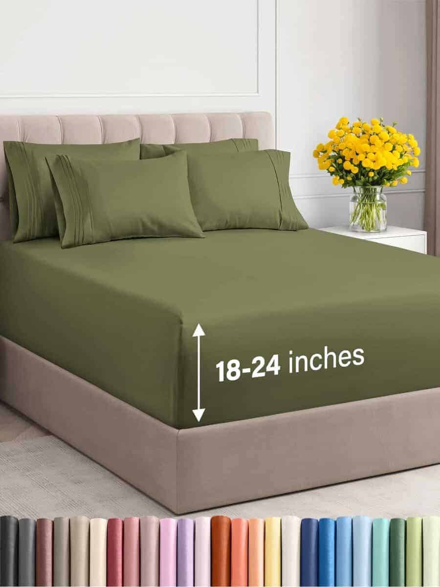 Juego de sábanas extra profundas para cama -Verde Salvia