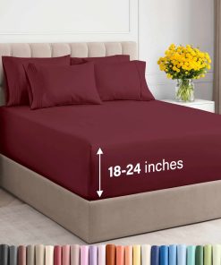 Juego de sábanas King Extra Profundas - 6 Piezas -Borgoña