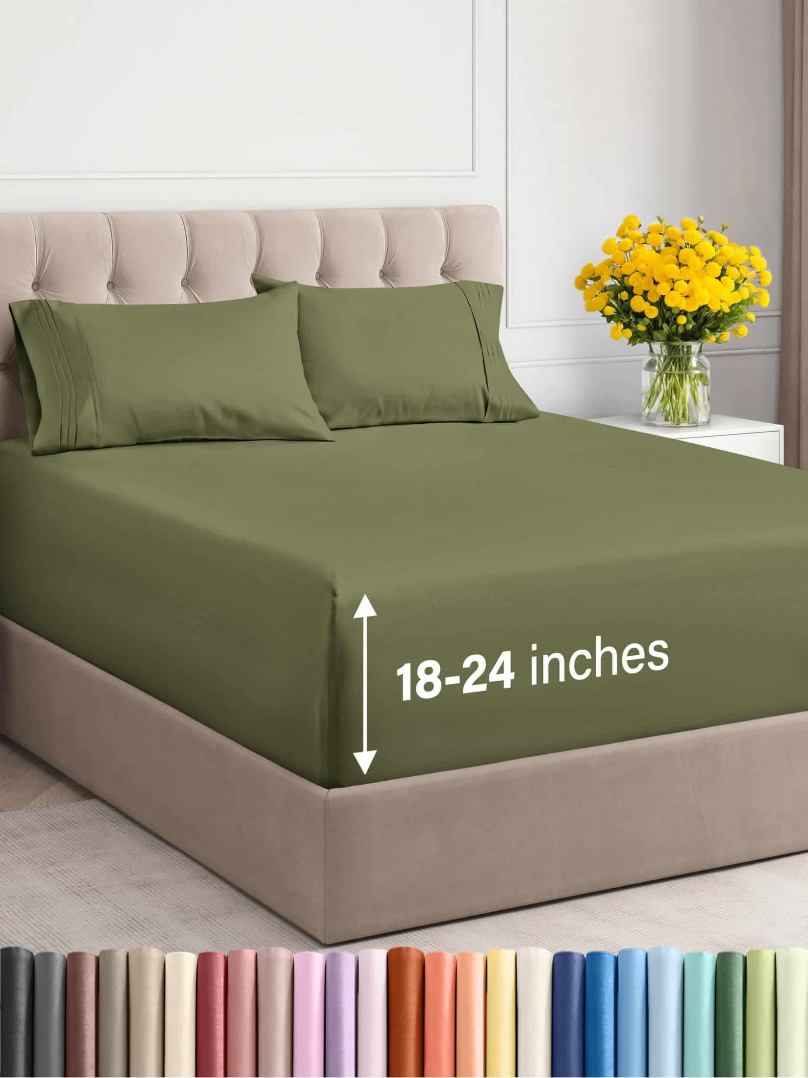 Juego de sábanas extra profundas para cama -Verde salvia
