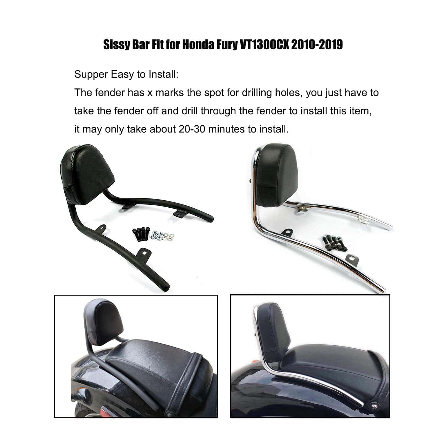 COPART Respaldo de pasajero cromado Sissy Bar para Honda - Imagen 3