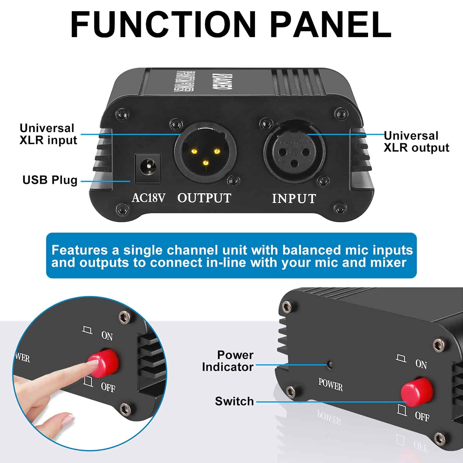 Fuente de Alimentación Phantom de 48V de 1 Canal Aokeo con - Imagen 6