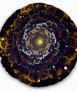 Almohada de Fractales Amarillos con Flores Violetas