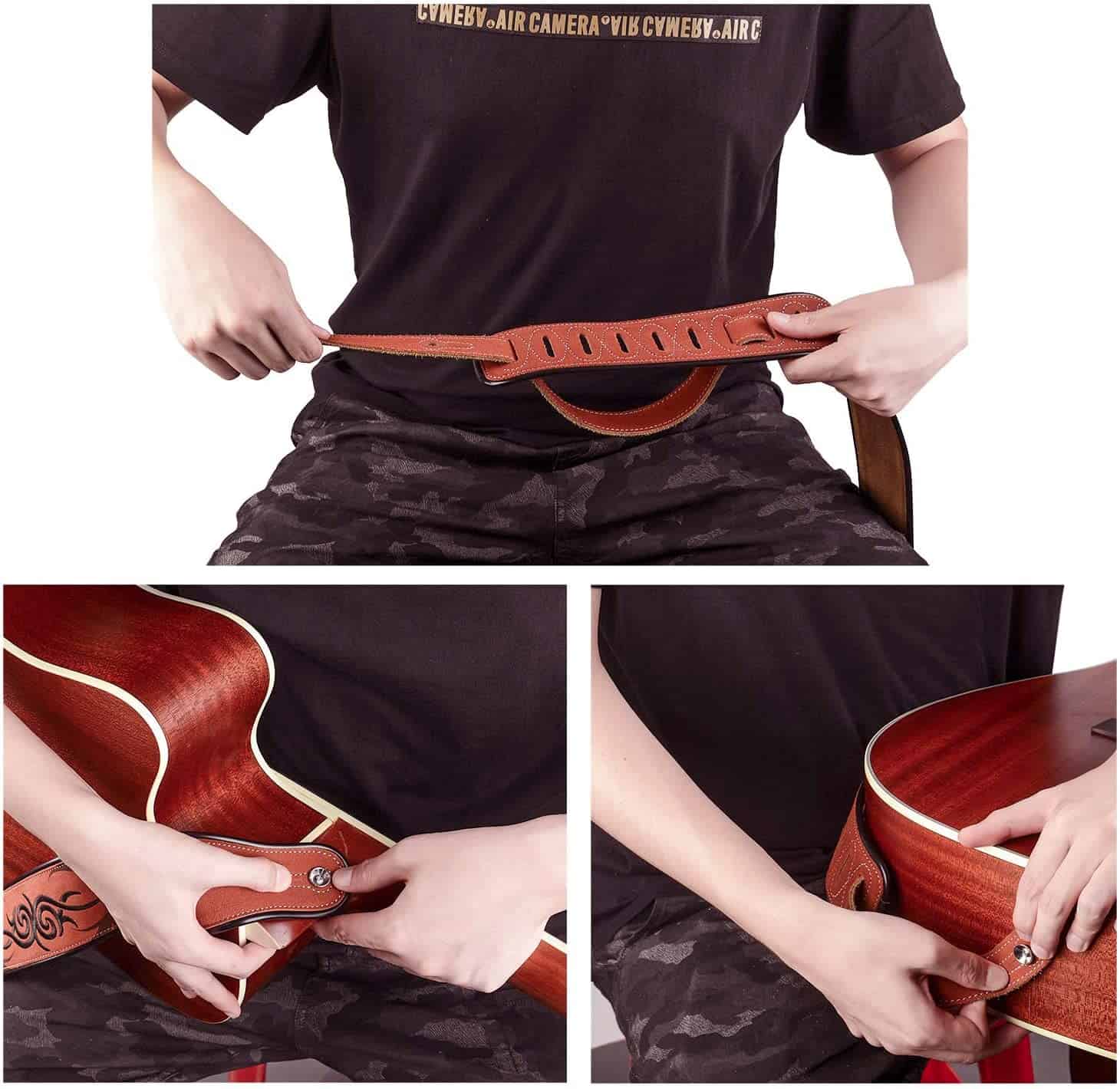 Correa de cuero para guitarra Dulphee, ancho de 2.8 - Imagen 7