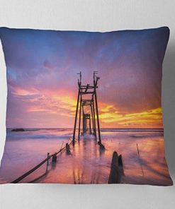 Designart Puente de Madera Rota al Atardecer' Muelle