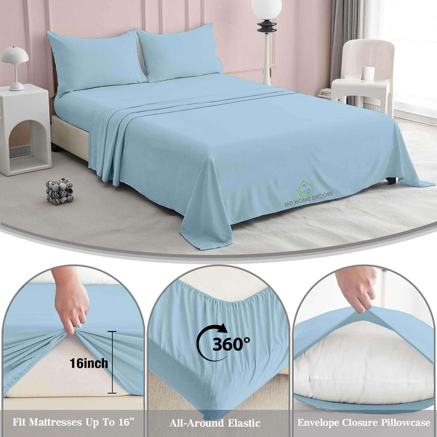 Juego de sábanas de lujo para hotel, tamaño queen 4 piezas, - Imagen 5