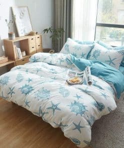 Juego de Funda Nórdica DONEUS Blanco y Azul Tamaño King,