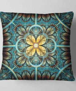 Almohada de Diseño Arte Azul y Amarillo 'Flor Fractal