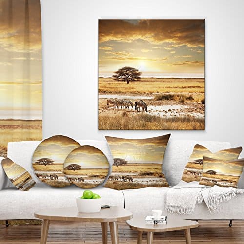 Cojín de Cebra Bebiendo Agua Paisaje Africano Tiro de Sala - Imagen 4