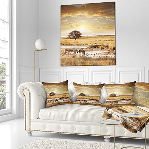 Cojín de Cebra Bebiendo Agua Paisaje Africano Tiro de Sala - Imagen 3