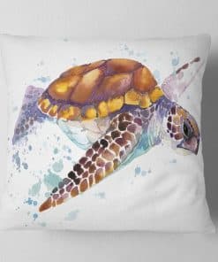 Almohada decorativa de tortuga marina en acuarela