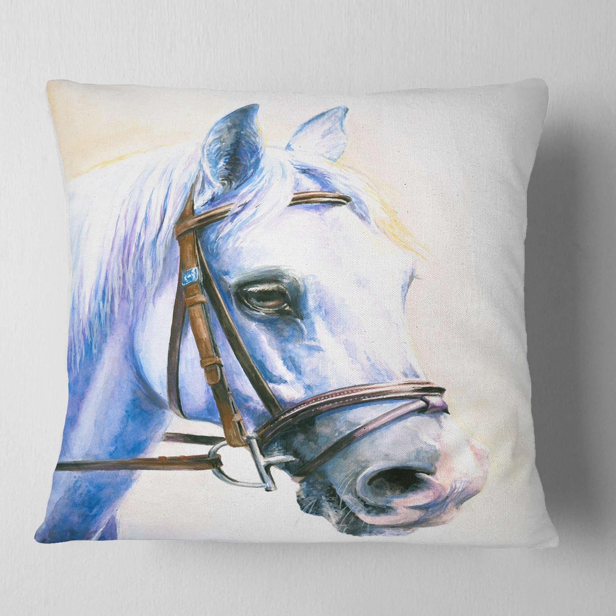 Almohada Decorativa 'Caballo Azul con Brida' Abstracta para