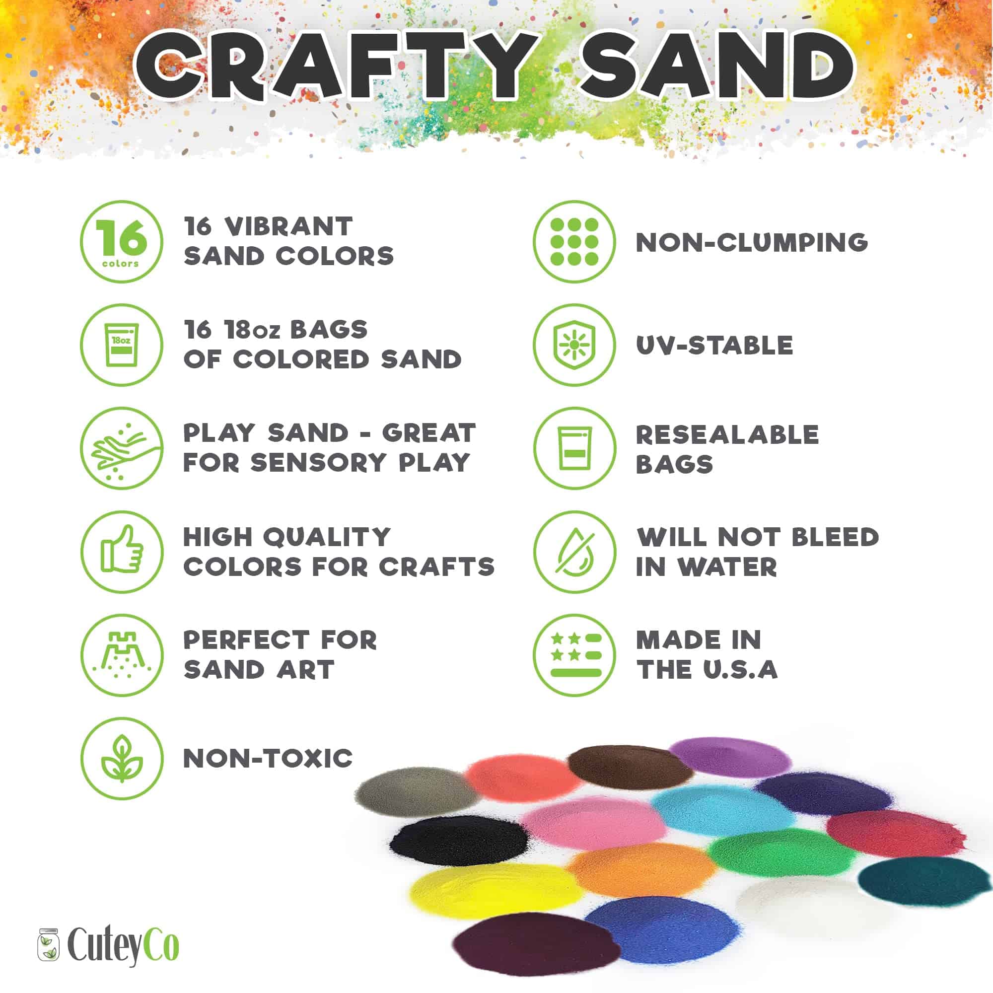 CuteyCo CraftySand Bolsa Grande: 16 libras y 16 colores - Imagen 4