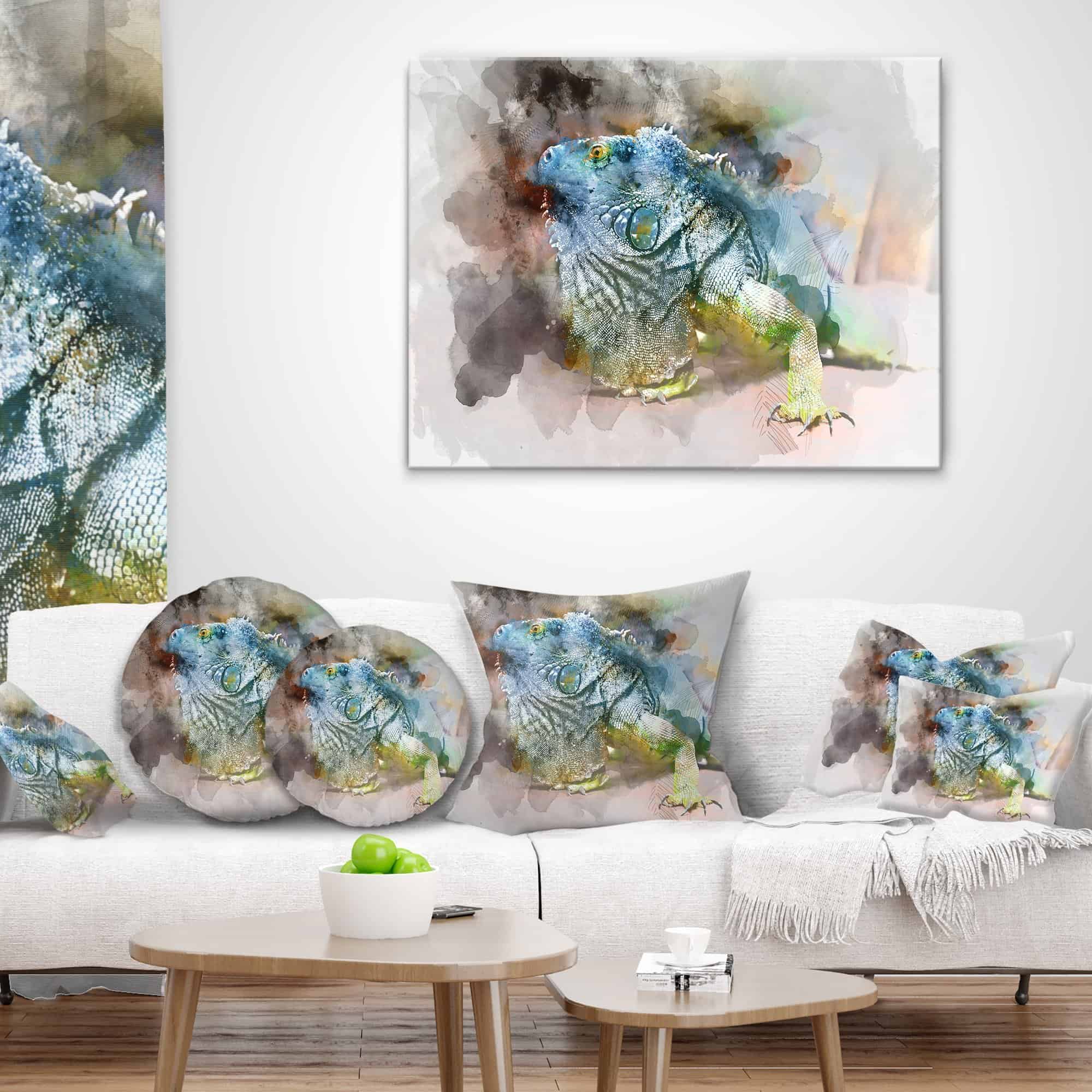 Designart Green Iguana Close Up Painting' Abstract Throw - Imagen 4