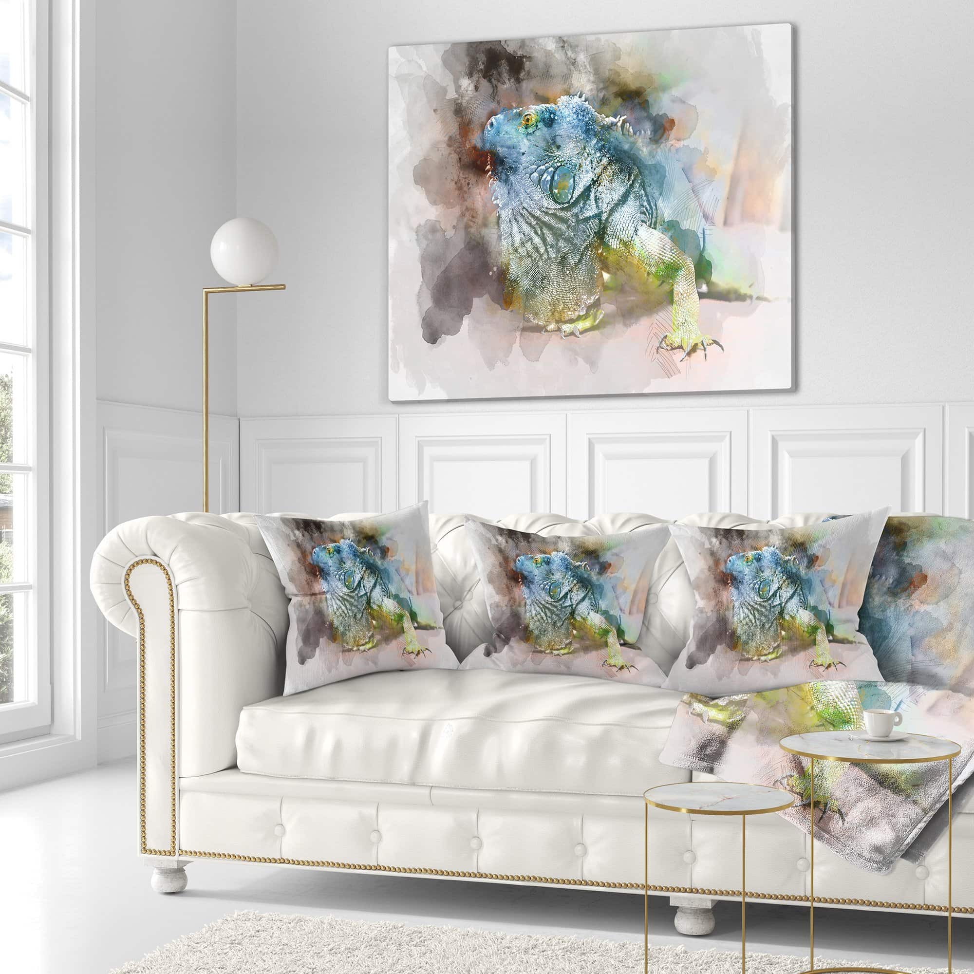 Designart Green Iguana Close Up Painting' Abstract Throw - Imagen 3