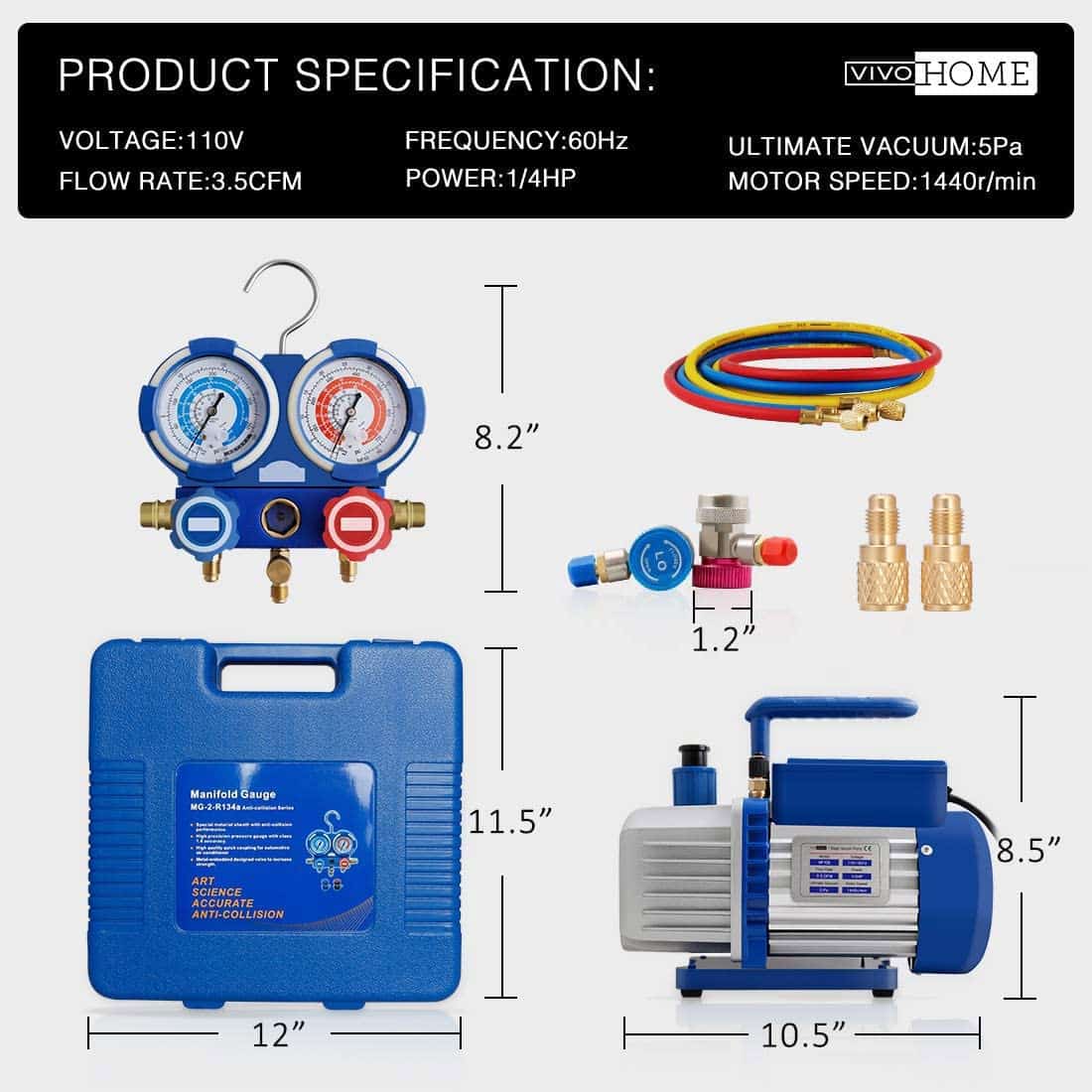 VIVOHOME 110V 1/4 HP 3.5 CFM Bomba de Vacío de Paleta - Imagen 7