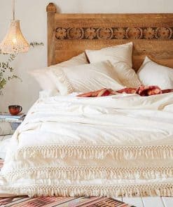 Funda de Edredón Blanco con Borlas de Algodón (96 pulgadas