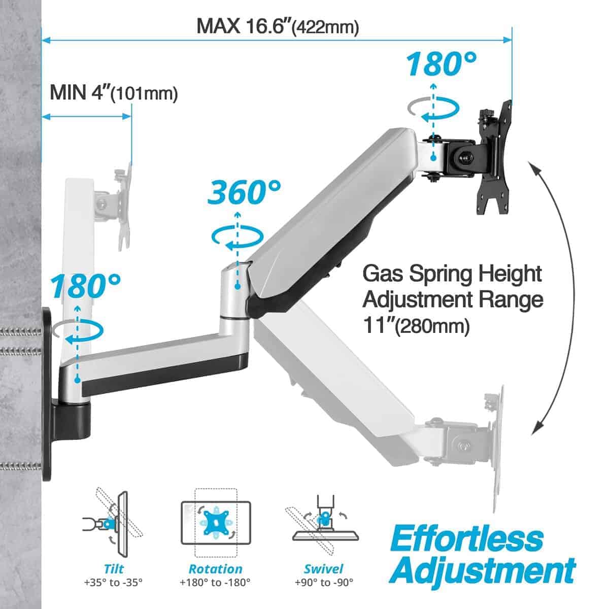 AVLT Soporte de Pared para Monitor Único Extendido de - Imagen 4