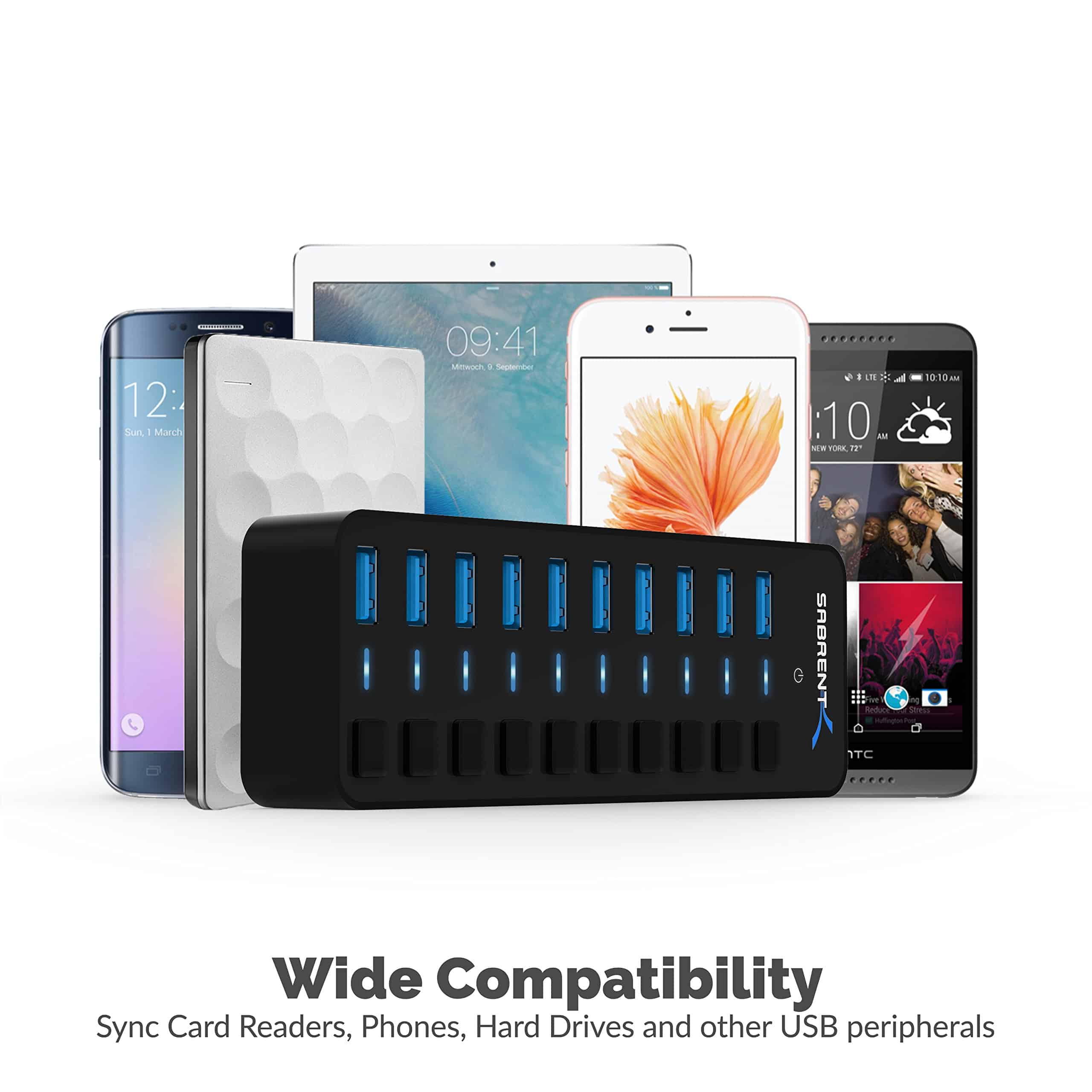 Concentrador USB SABRENT de 10 Puertos 60W con - Imagen 5