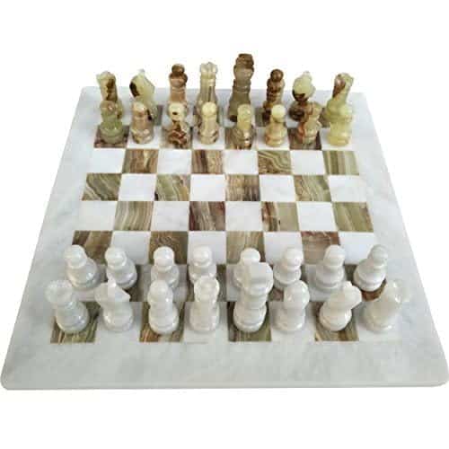 Juego de tablero de ajedrez de mármol ónix blanco y verde - Imagen 4