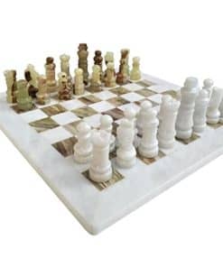 Juego de tablero de ajedrez de mármol ónix blanco y verde