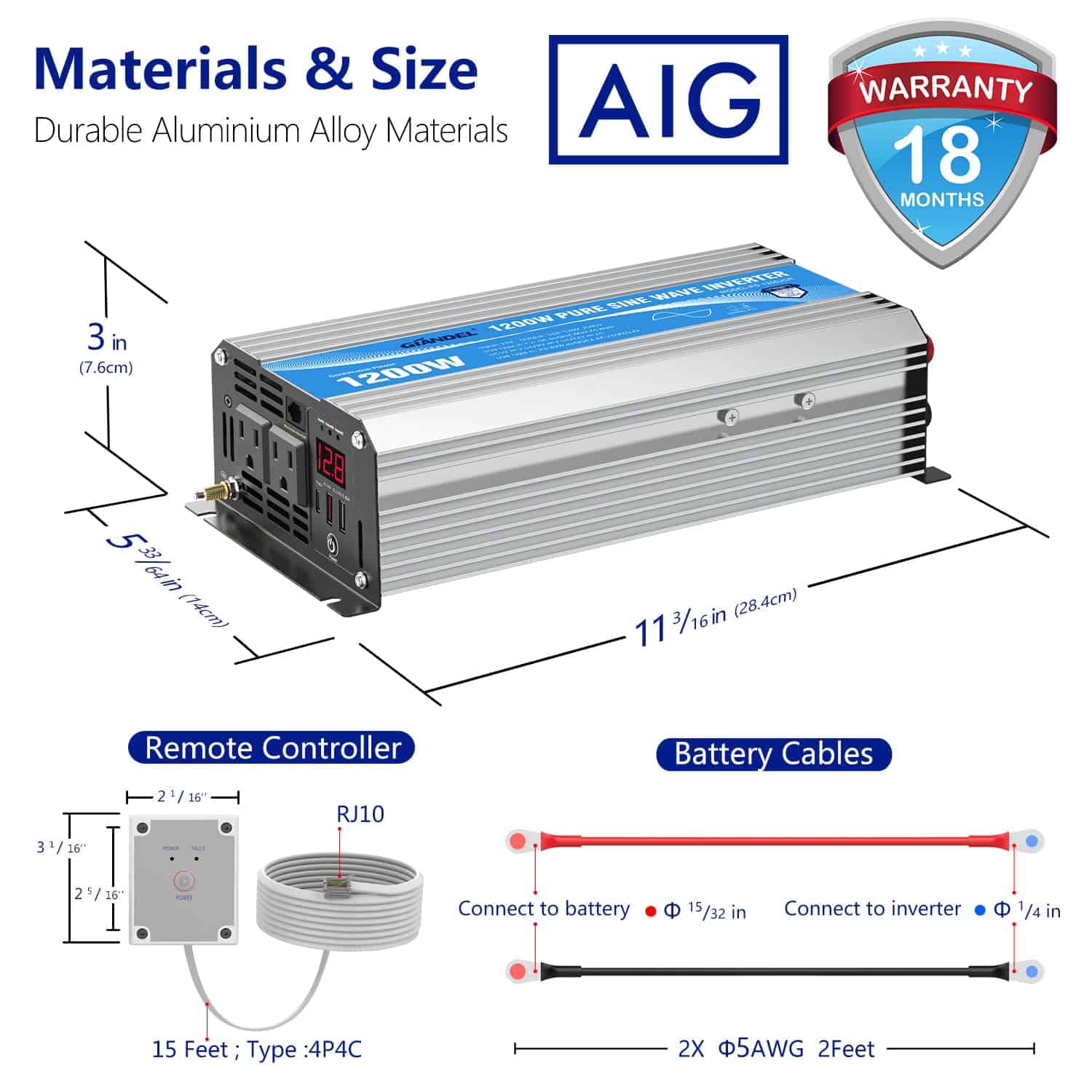 Inversor de Corriente Onda Sinusoidal Pura 1200 Vatios 12V - Imagen 8
