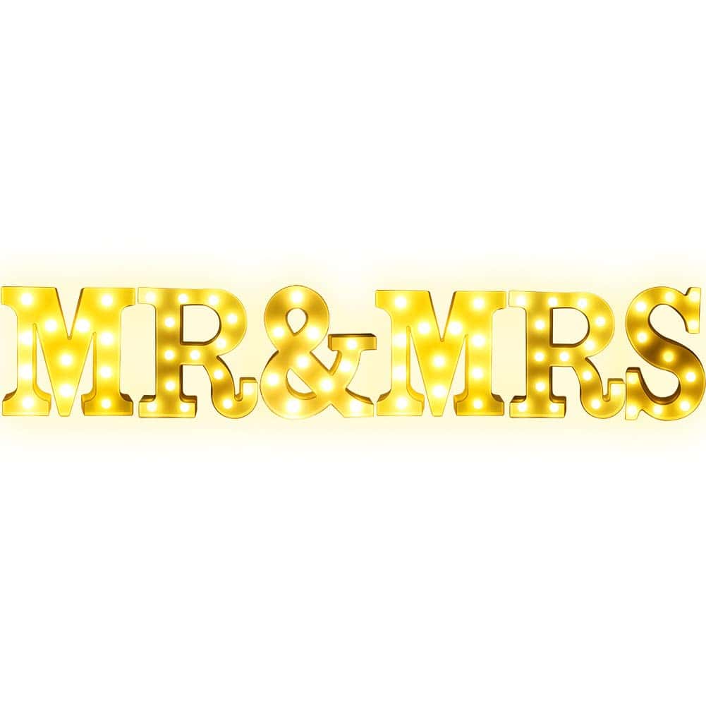 Letras grandes de MR & MRS con luces LED para mesa de boda,