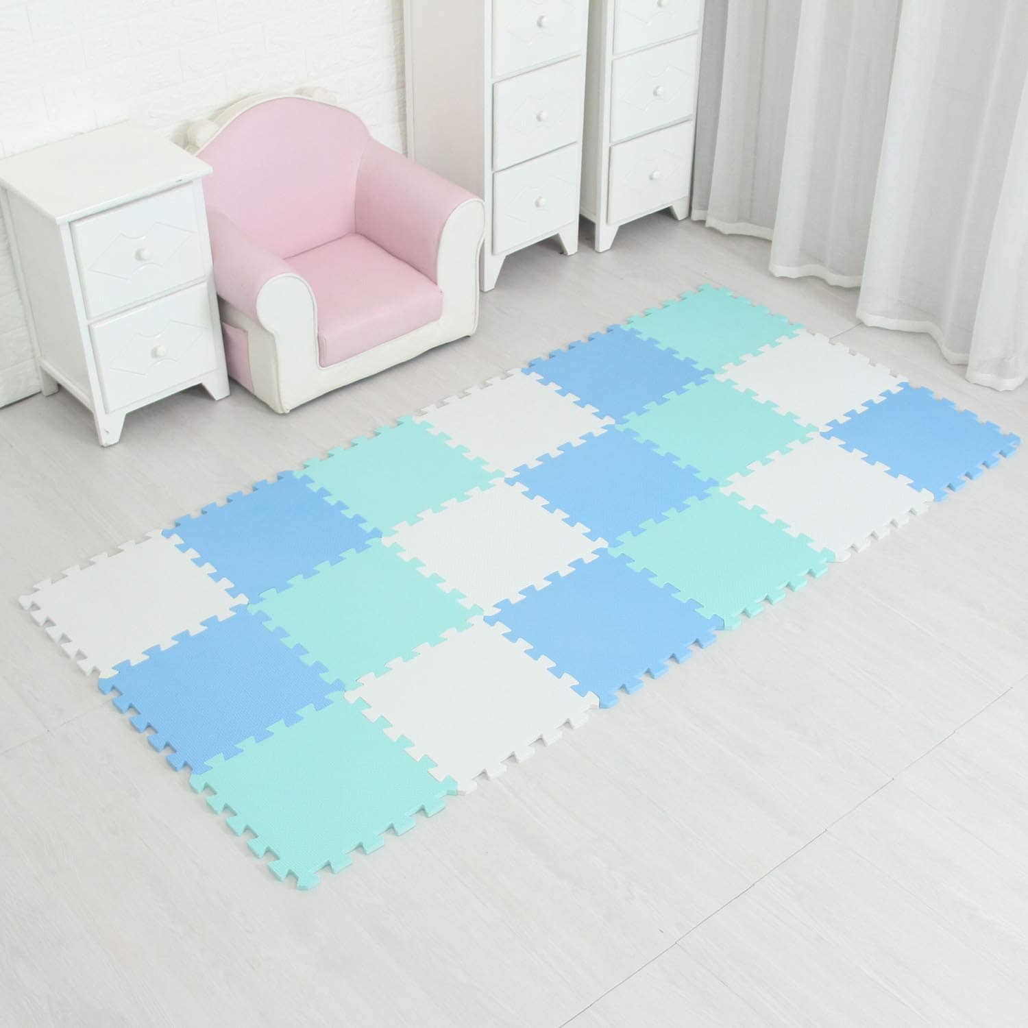 MQIAOHAM� 18 Piezas Tapetes de Juego de -Blanco Azul Verde - Imagen 3