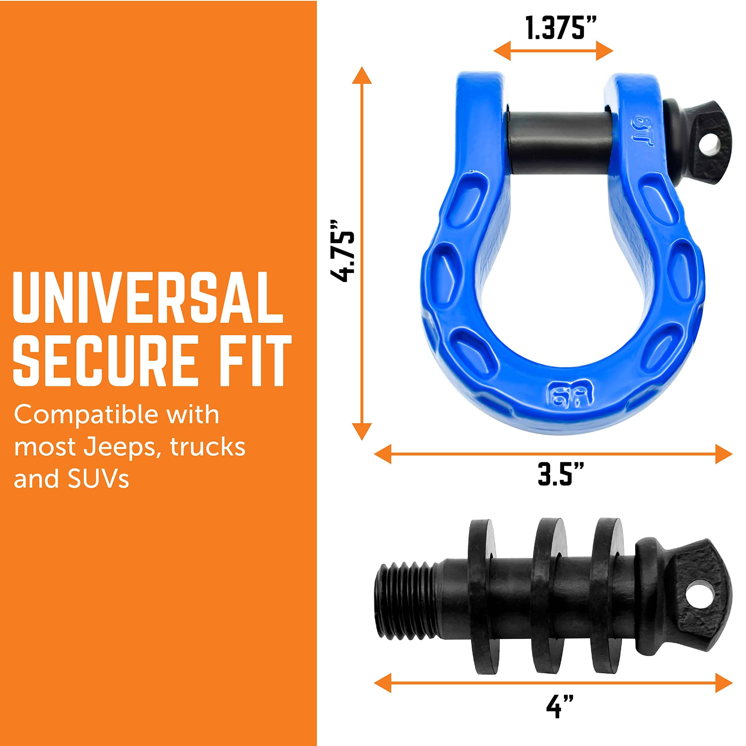 GearAmerica Mega D Ring Shackles - Capacidad de -Azul (2PK) - Imagen 4