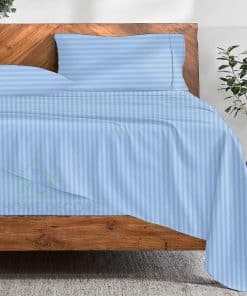 Juego de Sábanas Extra Profundas para Cama -Raya Azul Claro