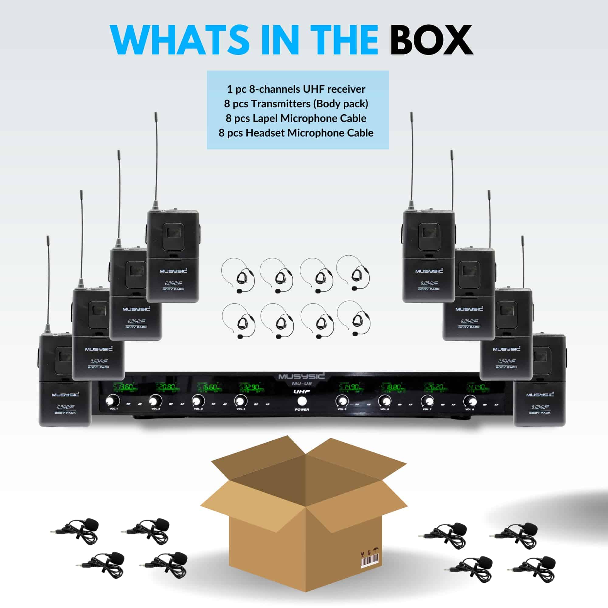 Sistema de Micrófono Inalámbrico UHF Profesional de 8 - Imagen 7