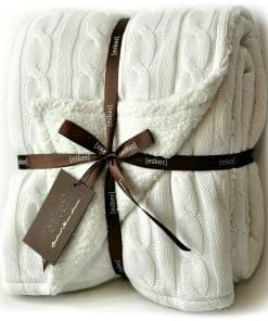 Manta de Punto de Cable con Forro de Piel de Cordero