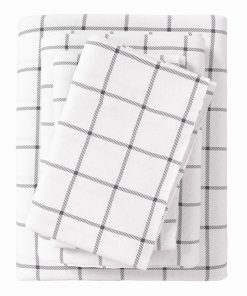 Juego de sábanas de franela tamaño California -Blanco/Gris