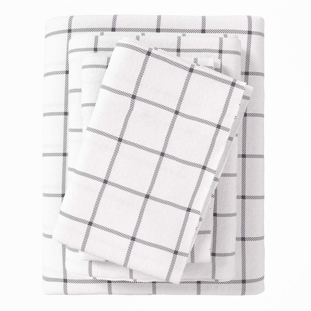 Juego de sábanas de franela tamaño -Blanco/Gris