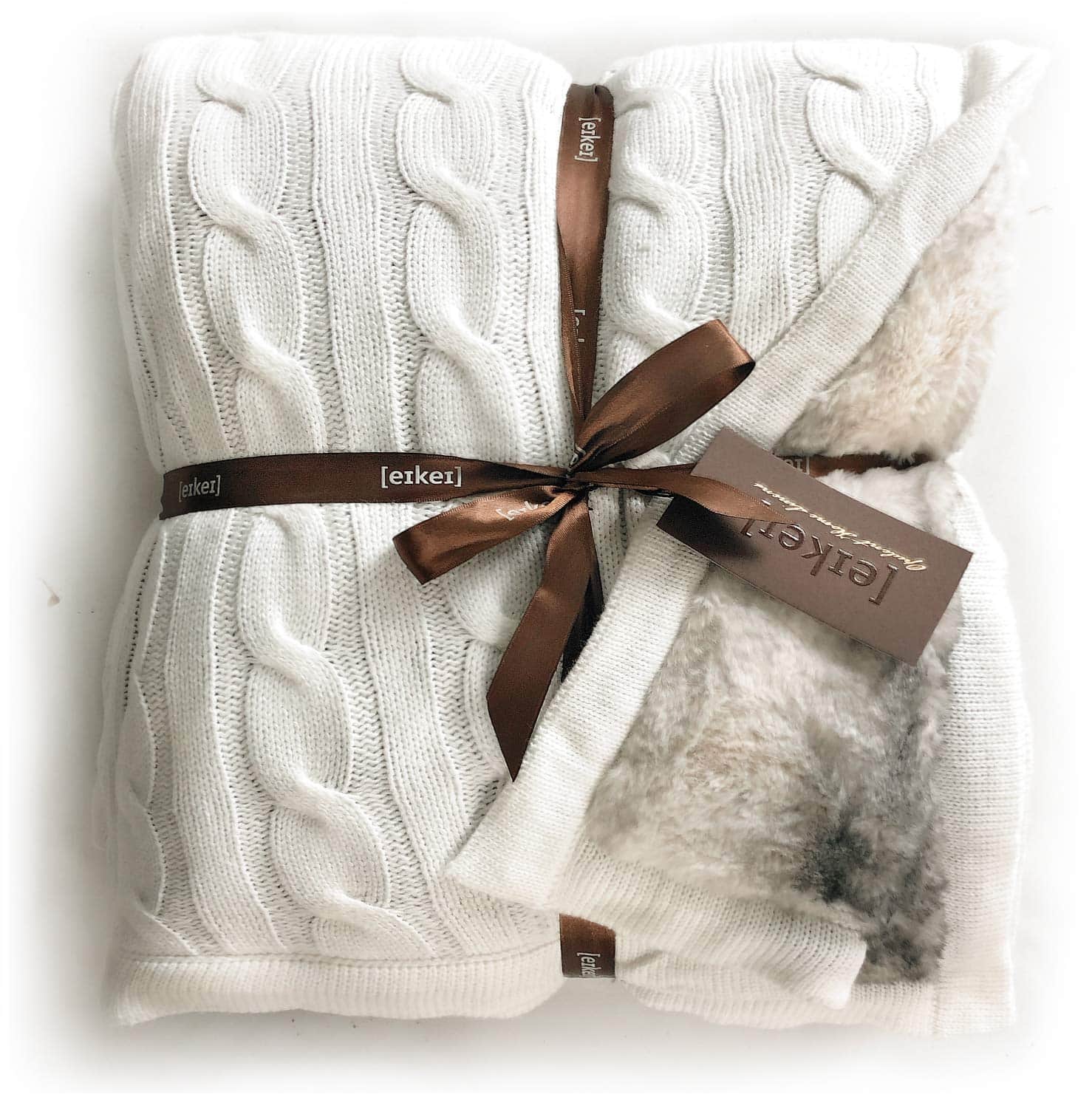 Manta de Punto de Cable con Forro de Piel Sintética