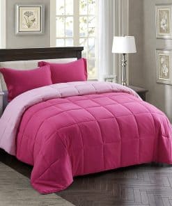 Juego de Colcha Reversible de Tamaño Queen en Rosa de HIG -