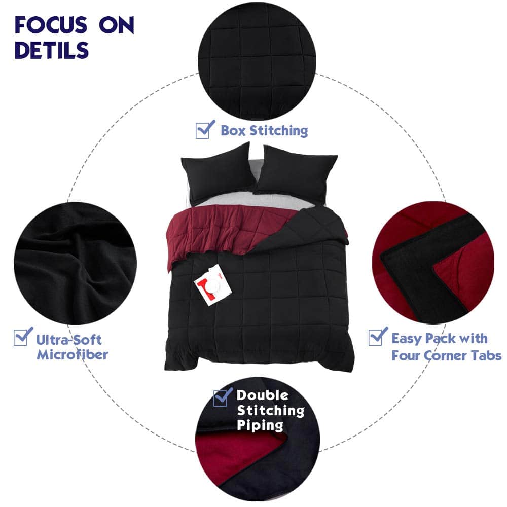 Juego de Edredón Alternativo de 3 Piezas -Negro - Imagen 9