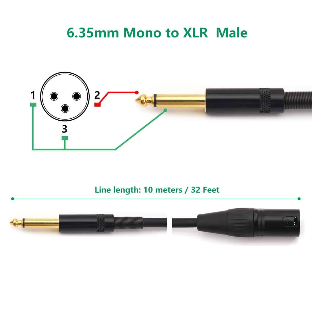 Cable de audio NANYI de 6.35 mm (1/4 pulgadas) macho TS a - Imagen 5