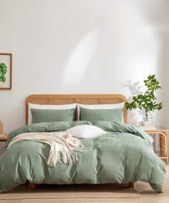 Set de Cubierta de Edredón Verde Queen, 100% Algodón Lavado