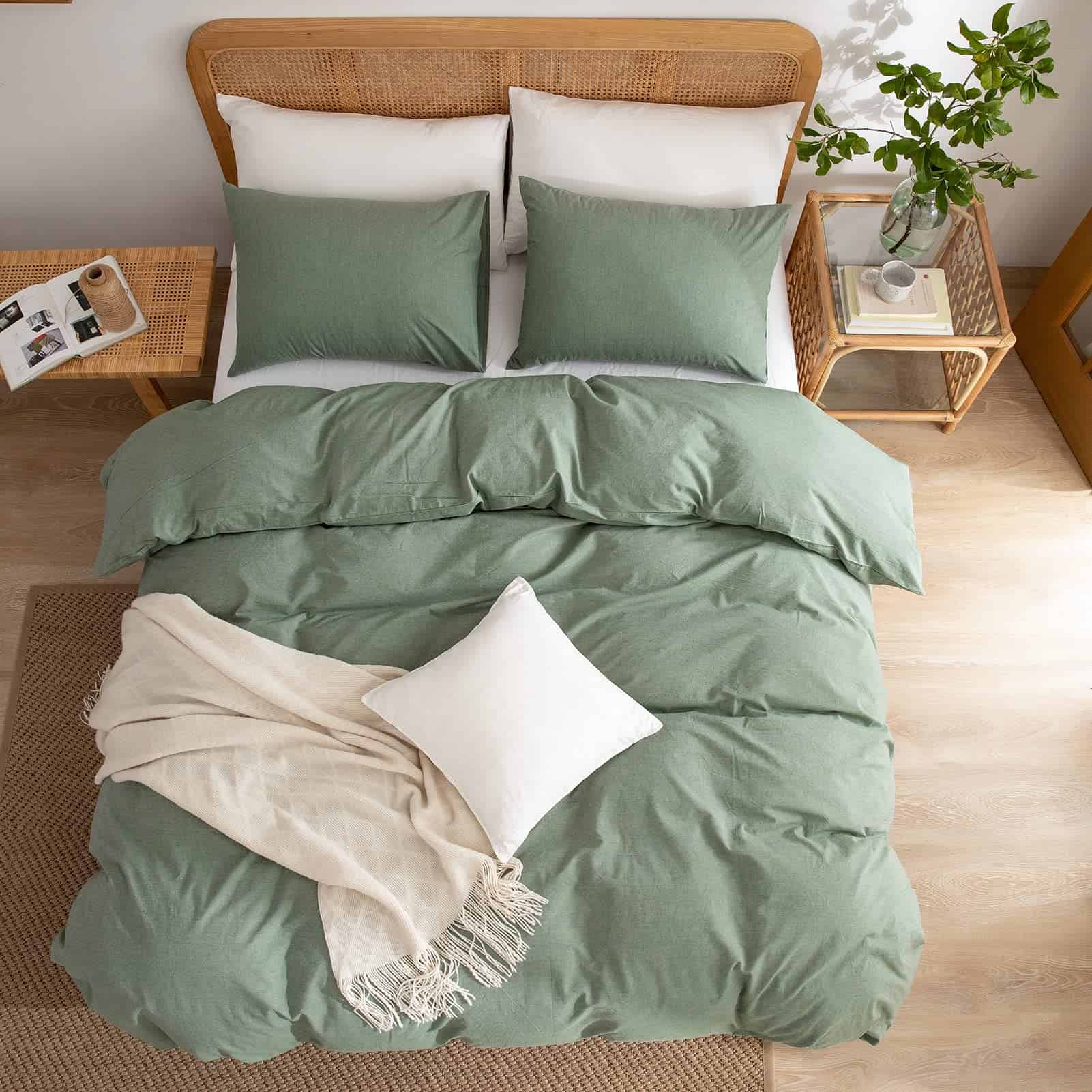 Set de Cubierta de Edredón Verde Queen, 100% Algodón Lavado - Imagen 5