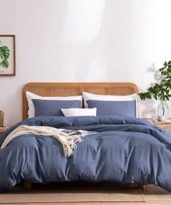 Funda de Edredón Azul King, 100% Algodón Lavado con Textura
