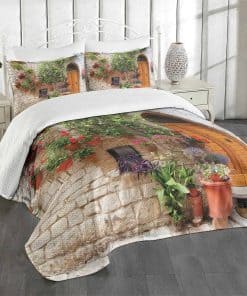 Colcha Lunarable Tuscan, Flores de Begonia en Ventana de