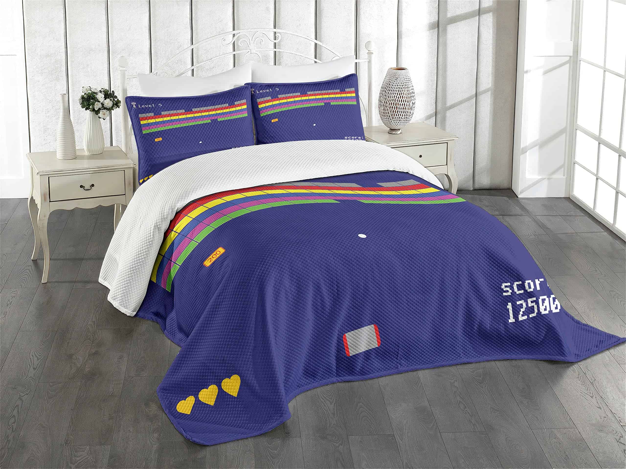 Colcha Lunarable Vintage, Diseño Arcade Juguetón con Formas