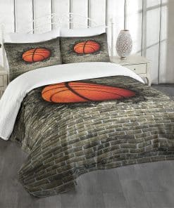 Lunarable Sports Colcha, Baloncesto Incrustado en una Pared