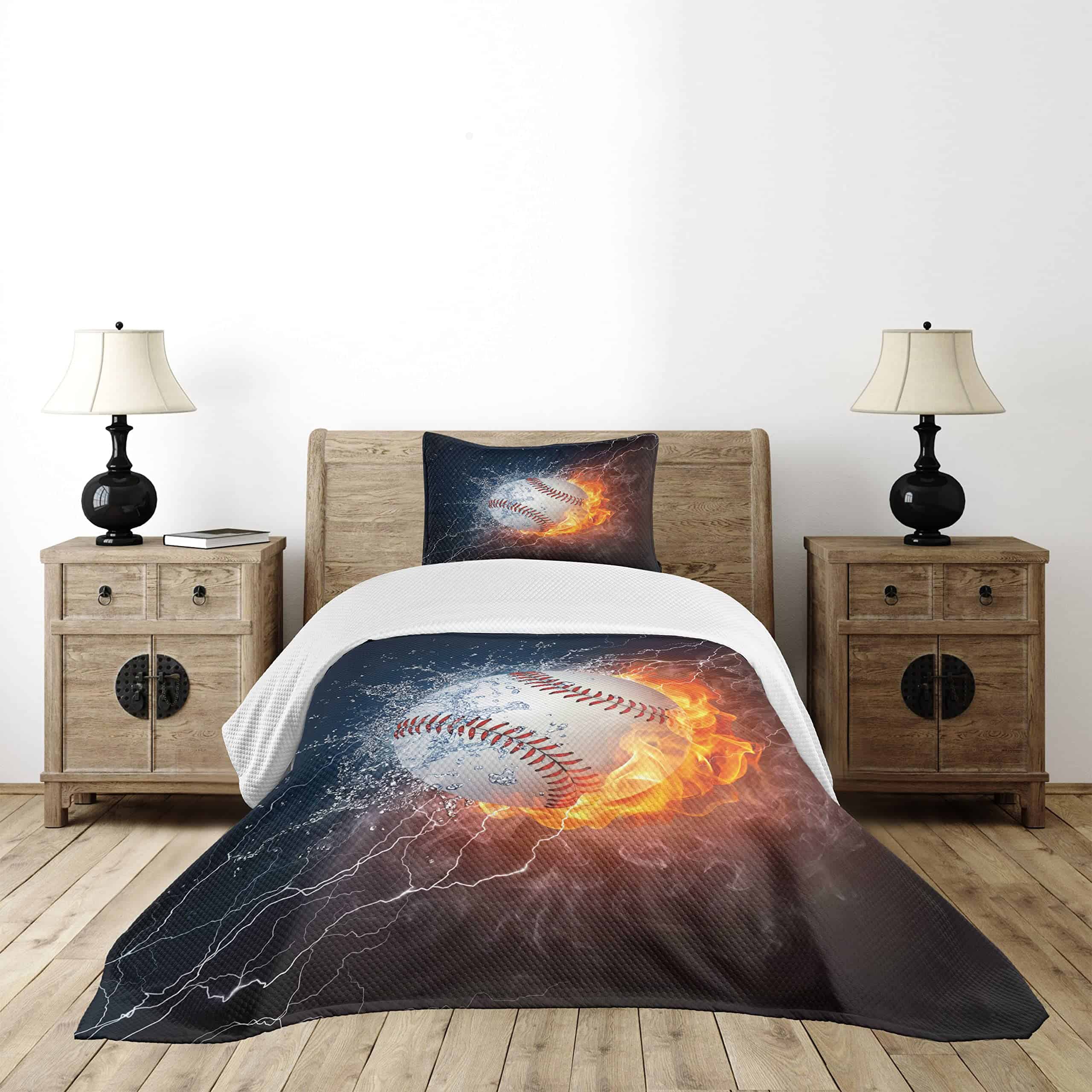 Colcha Lunarable Deportiva, Bola de Béisbol y Agua - Imagen 3