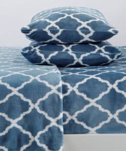 Juego de sábanas de terciopelo de lujo Extra -Azul Humo/Blan