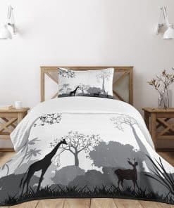 Colcha Lunarable Savannah, Silueta en Escala de Grises de